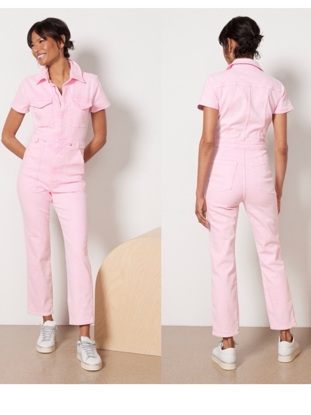 Good American Fit for success pink denim jumpsuit - Picture 1 of 11
